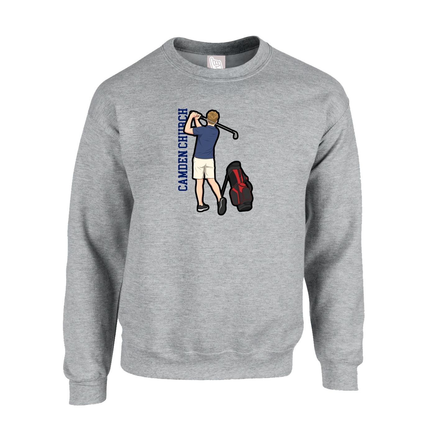Fleece Crew — Name Vertical in Grey