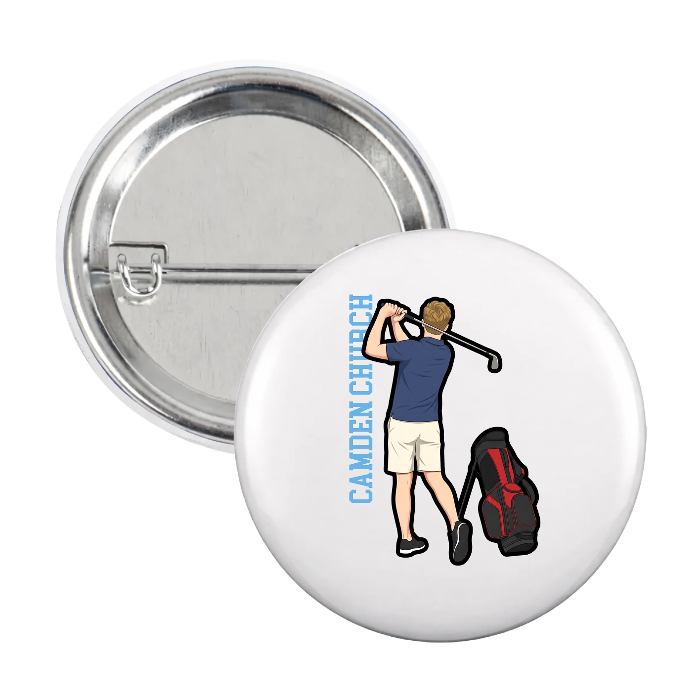 Game Day Button — Name Vertical in White