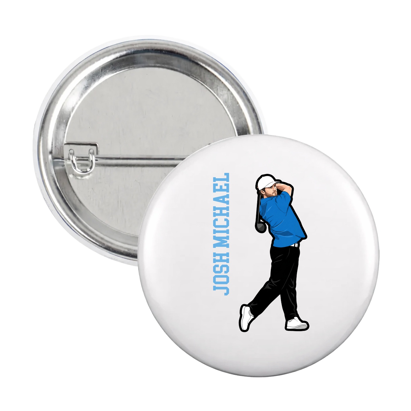 Game Day Button — Name Vertical in White
