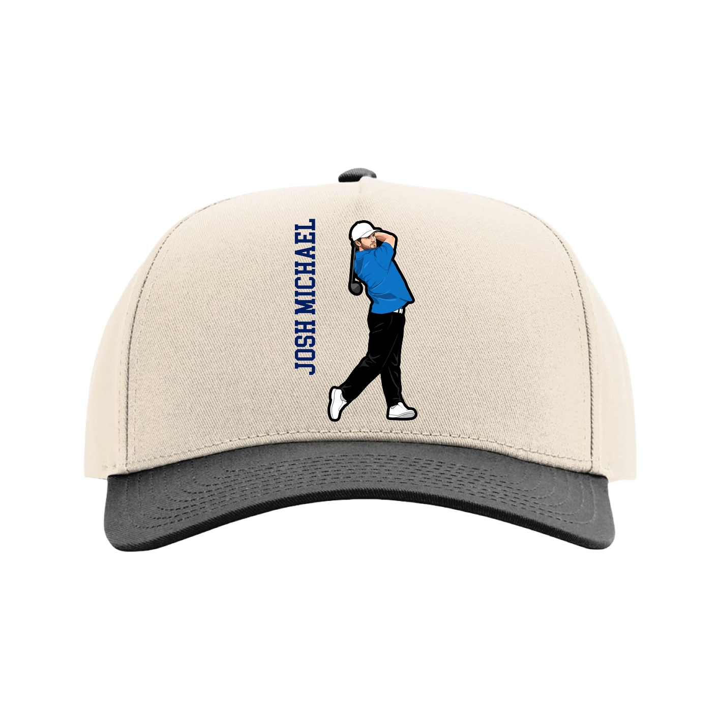 Full Fabric Five-Panel Champ Cap — Name Vertical in Cream/Black
