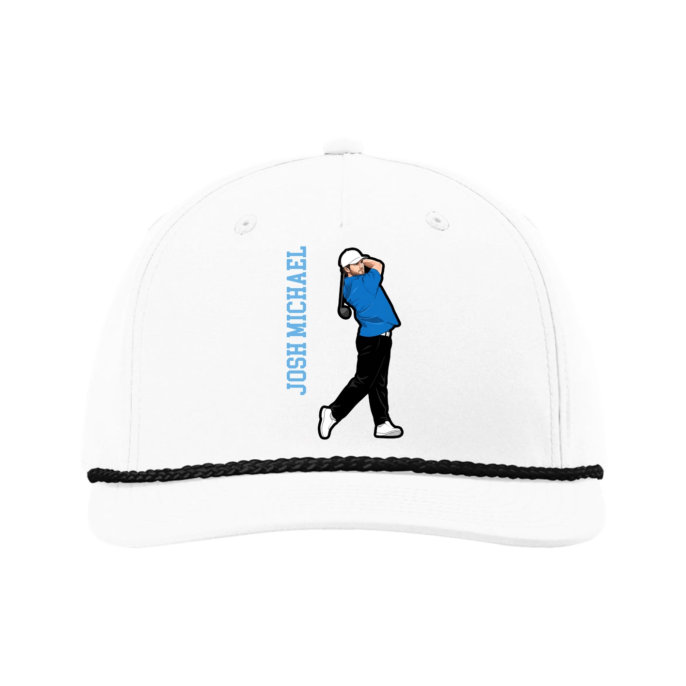 Five-Panel Classic Rope Cap — Name Vertical in White