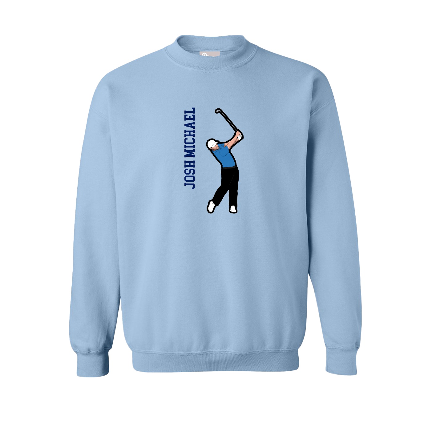 Fleece Crew — Name Vertical in Light Blue