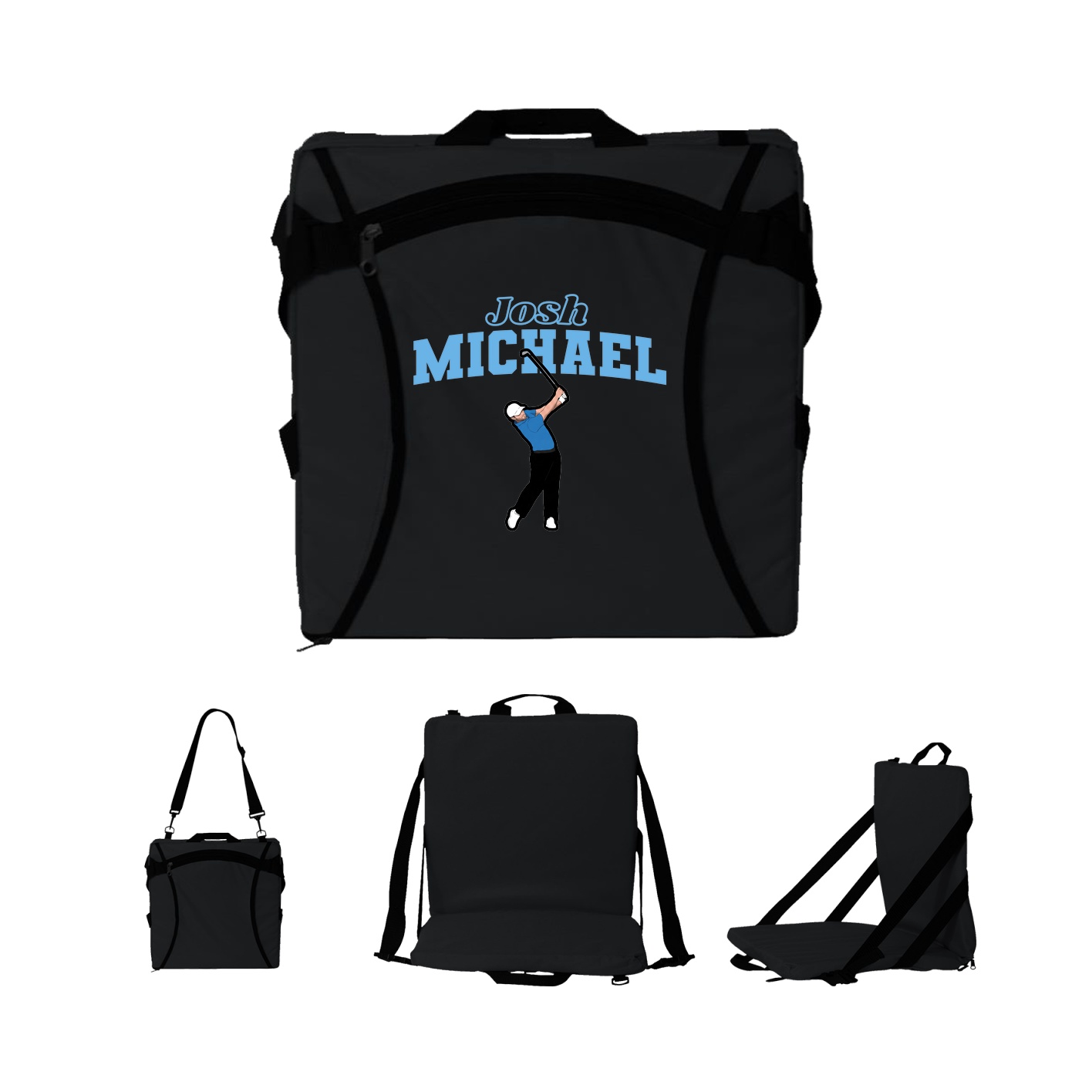 Folding Stadium Seat — Name Arch in Black