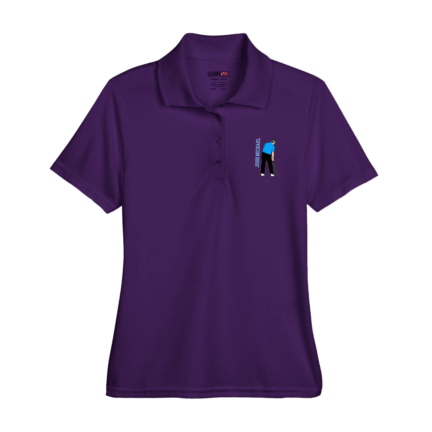 Womens Performance Polo — Name Vertical in Purple