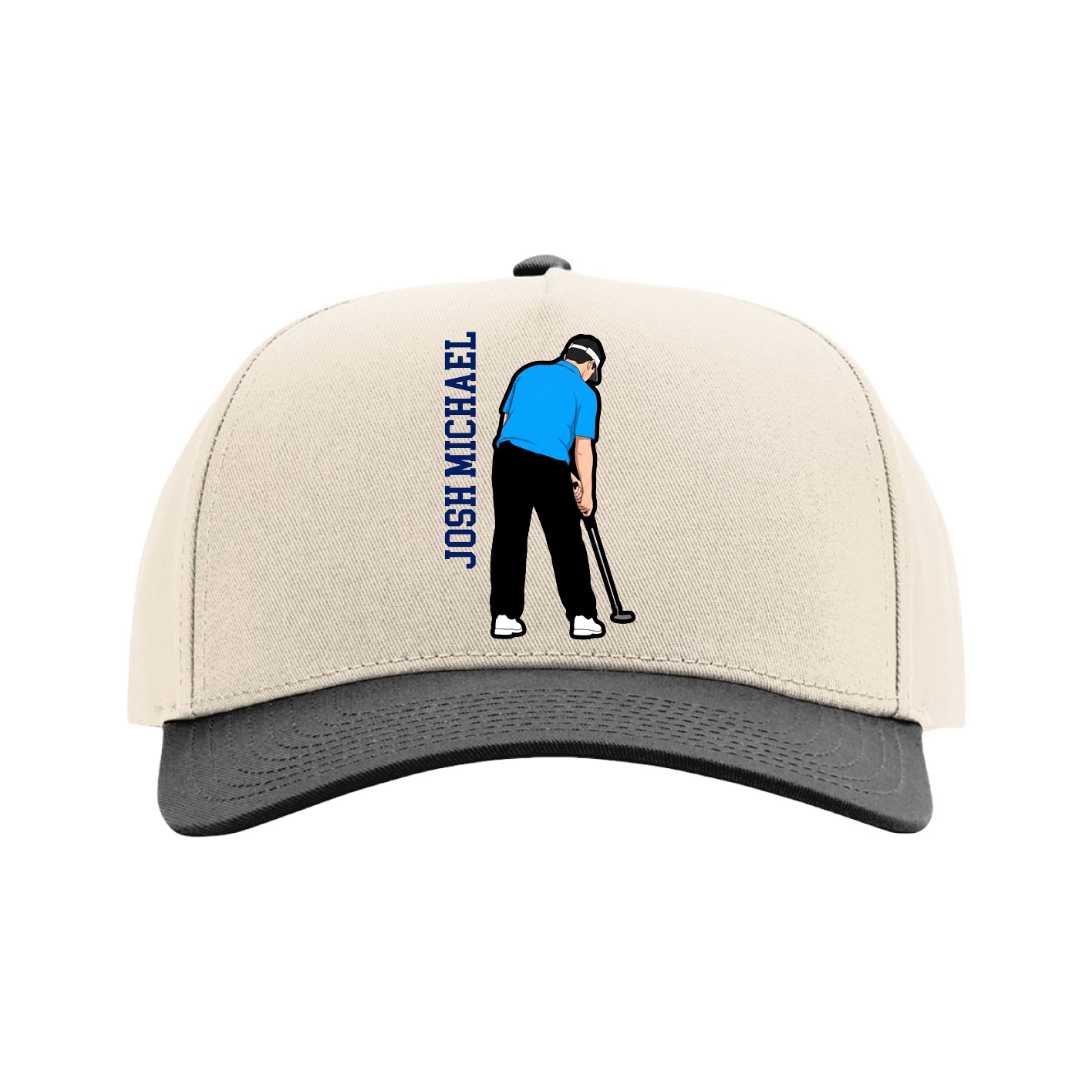 Full Fabric Five-Panel Champ Cap — Name Vertical in Cream/Black