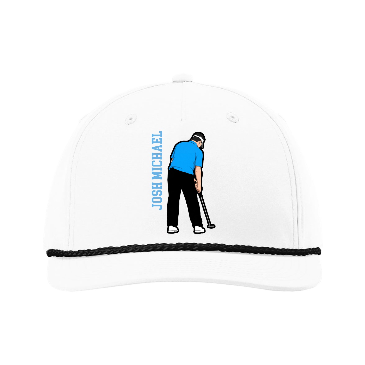 Five-Panel Classic Rope Cap — Name Vertical in White