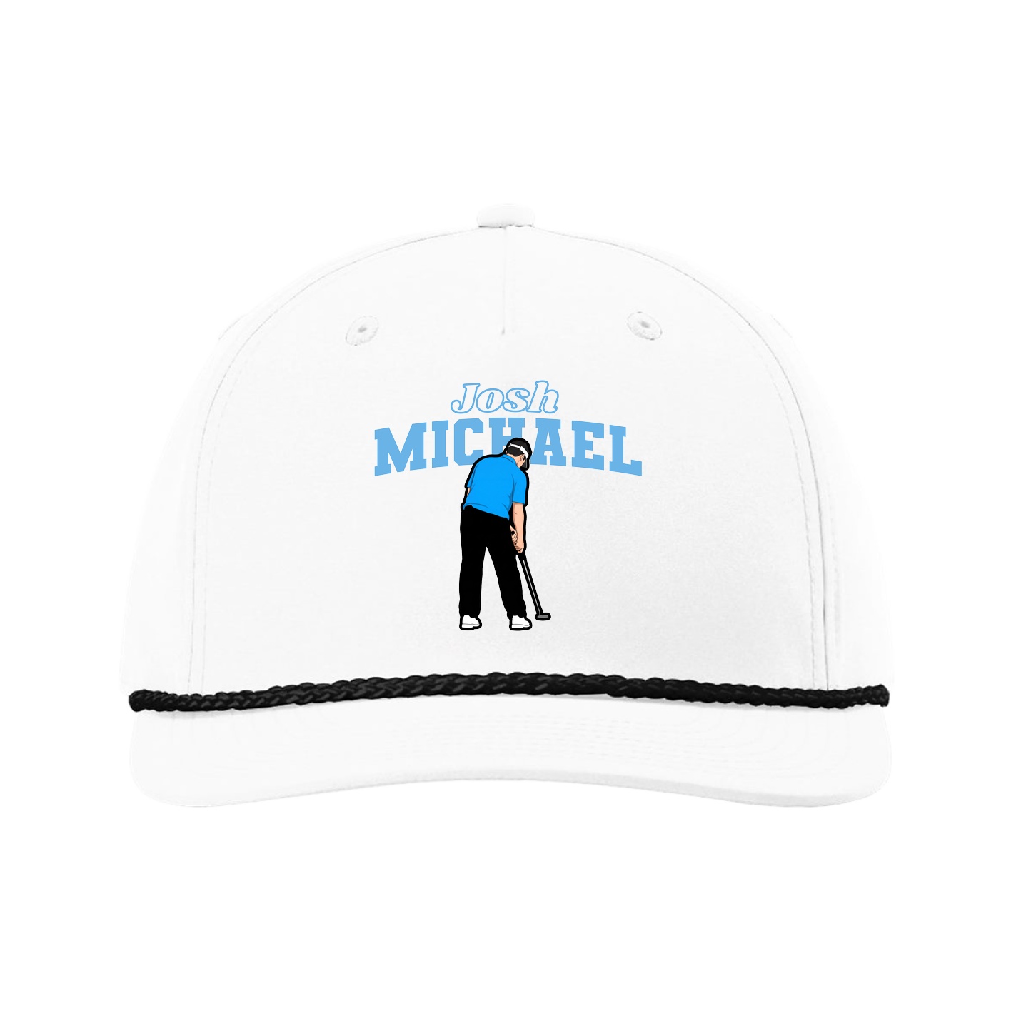 Five-Panel Classic Rope Cap — Name Arch in White