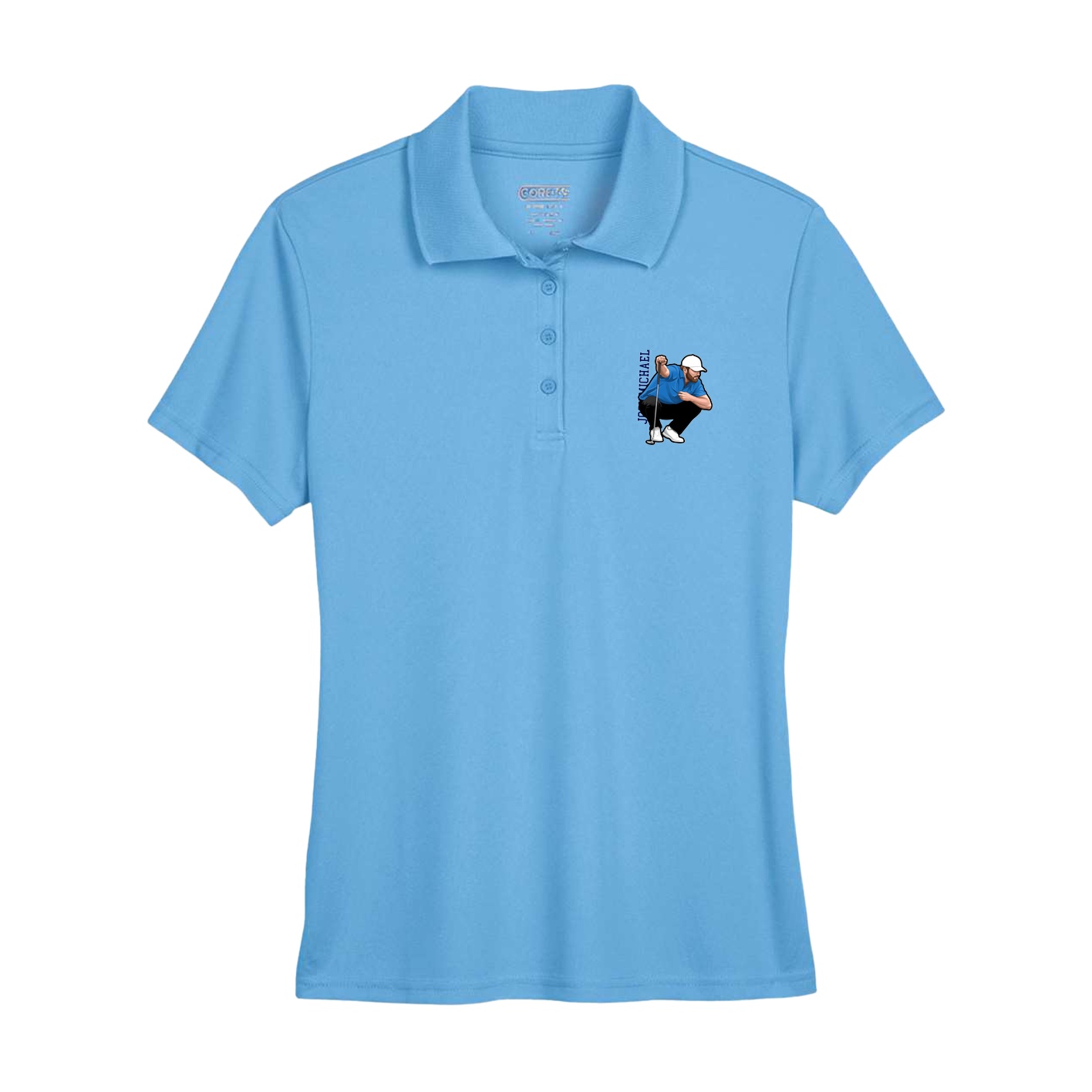Womens Performance Polo — Name Vertical in Powder Blue