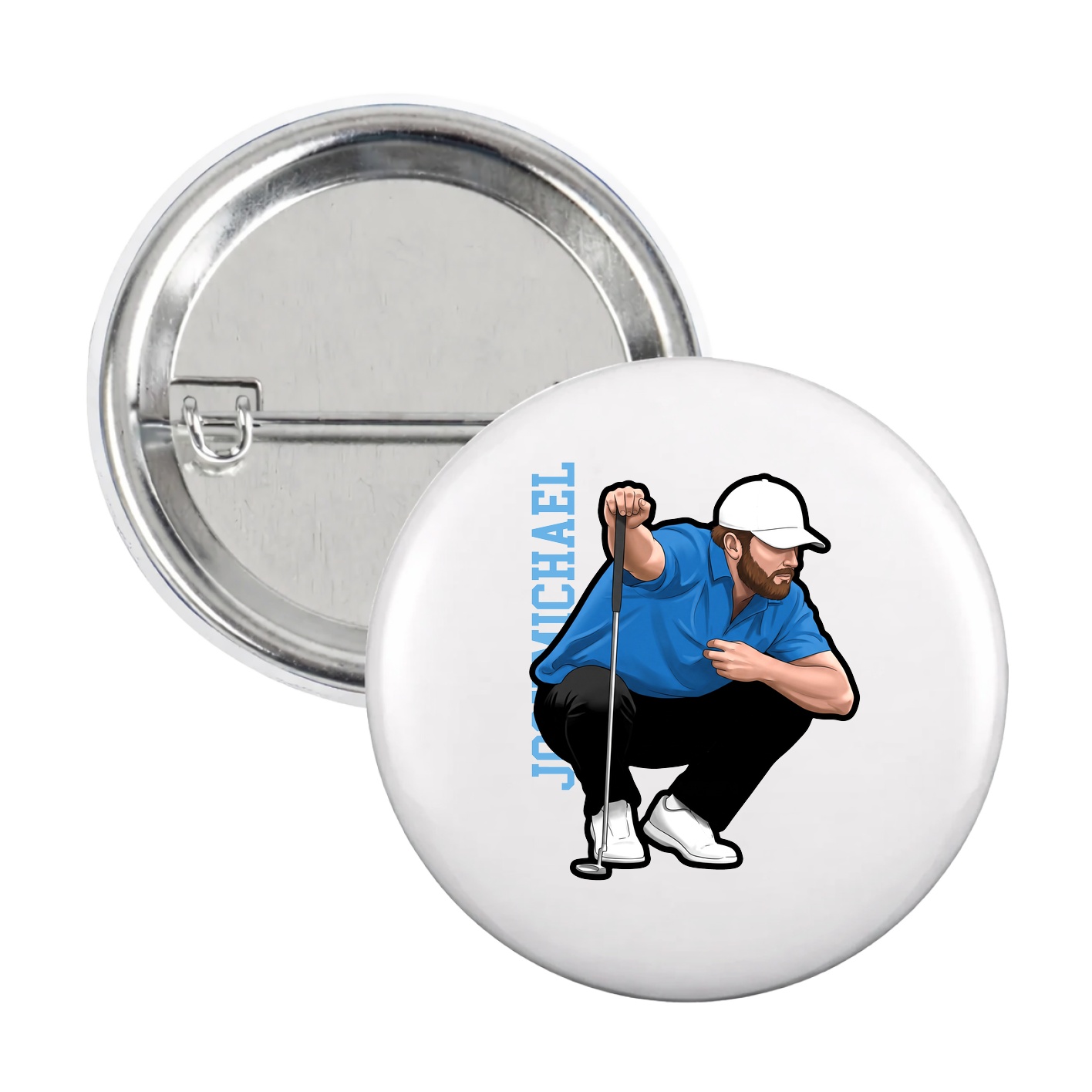 Game Day Button — Name Vertical in White