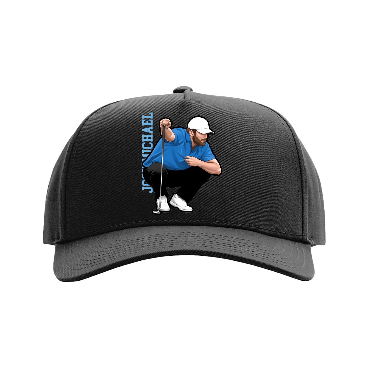 Full Fabric Five-Panel Champ Cap — Name Vertical in Black