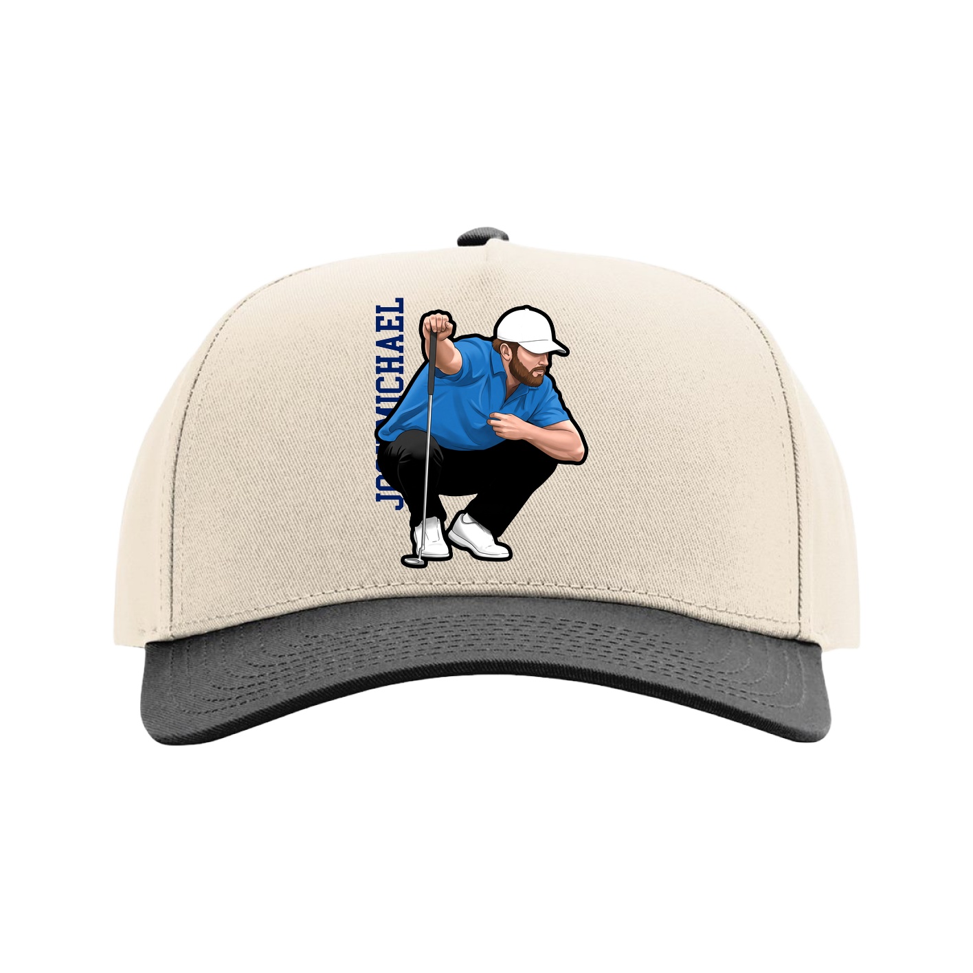 Full Fabric Five-Panel Champ Cap — Name Vertical in Cream/Black