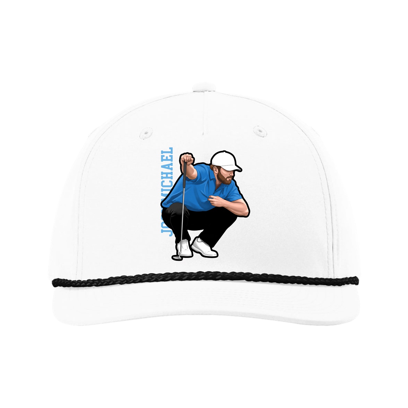 Five-Panel Classic Rope Cap — Name Vertical in White