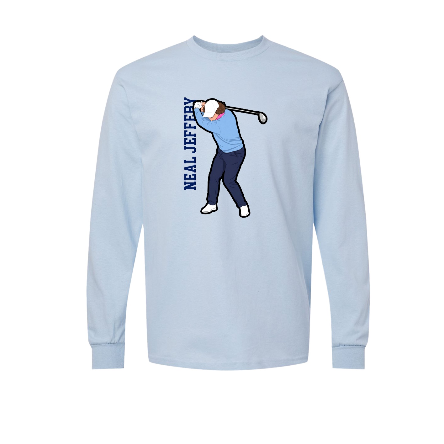 Long Sleeve Tee — Name Vertical in Light Blue