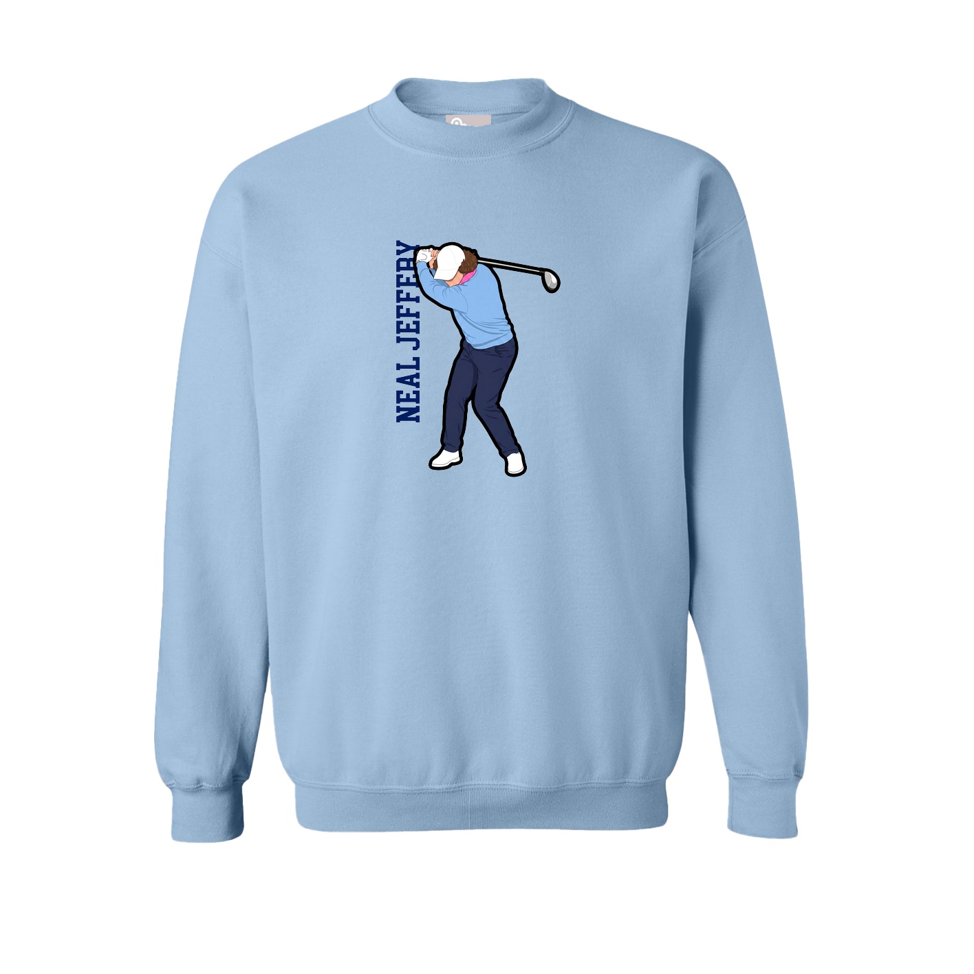 Fleece Crew — Name Vertical in Light Blue