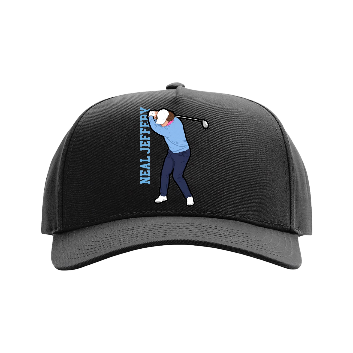 Full Fabric Five-Panel Champ Cap — Name Vertical in Black
