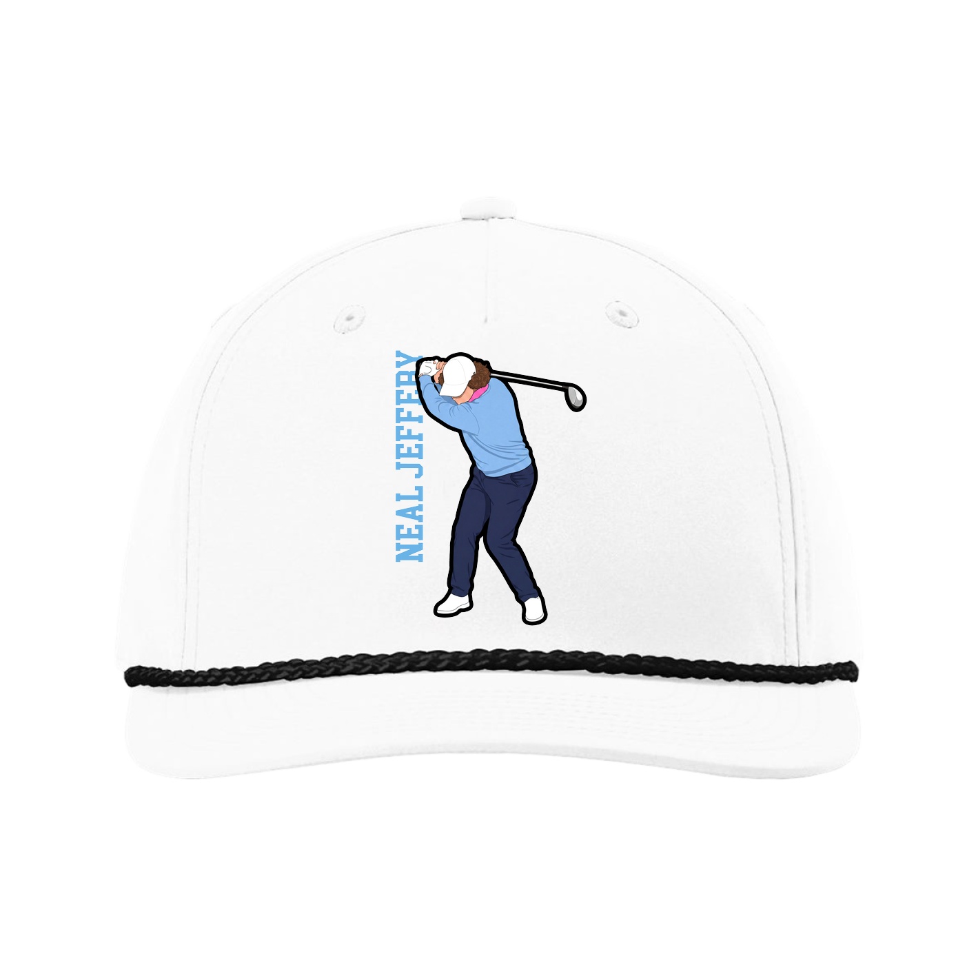 Five-Panel Classic Rope Cap — Name Vertical in White