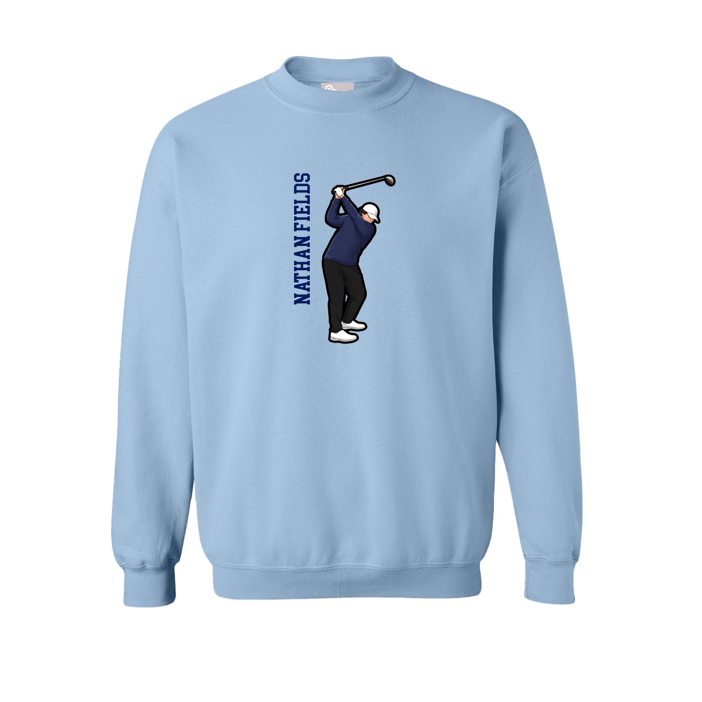 Fleece Crew — Name Vertical in Light Blue