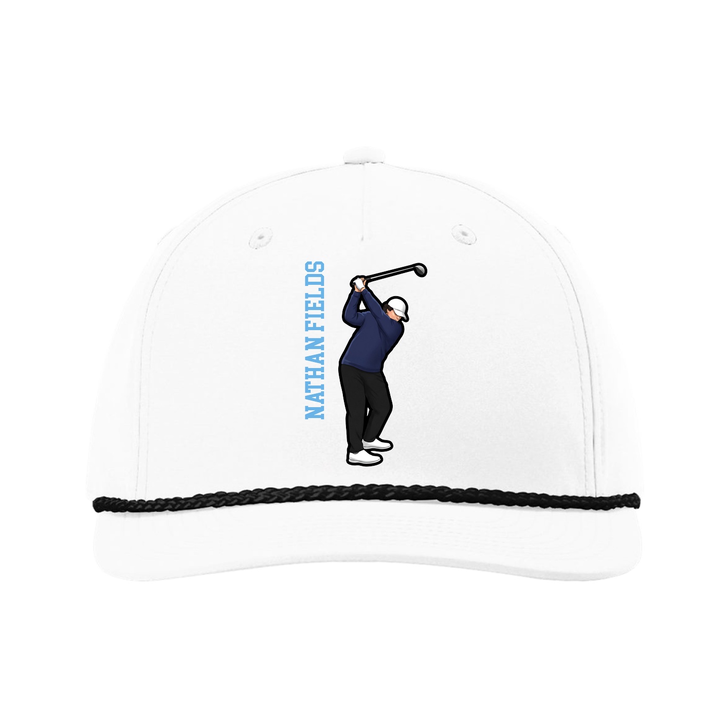 Five-Panel Classic Rope Cap — Name Vertical in White