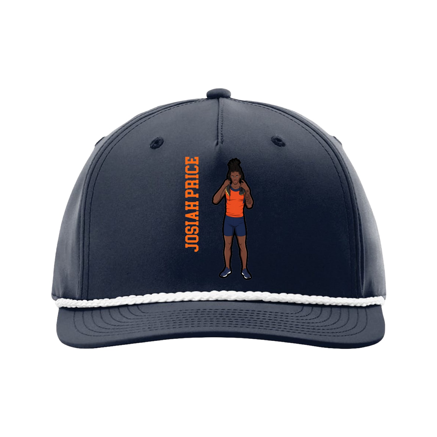 Five-Panel Classic Rope Cap — Name Vertical in Navy