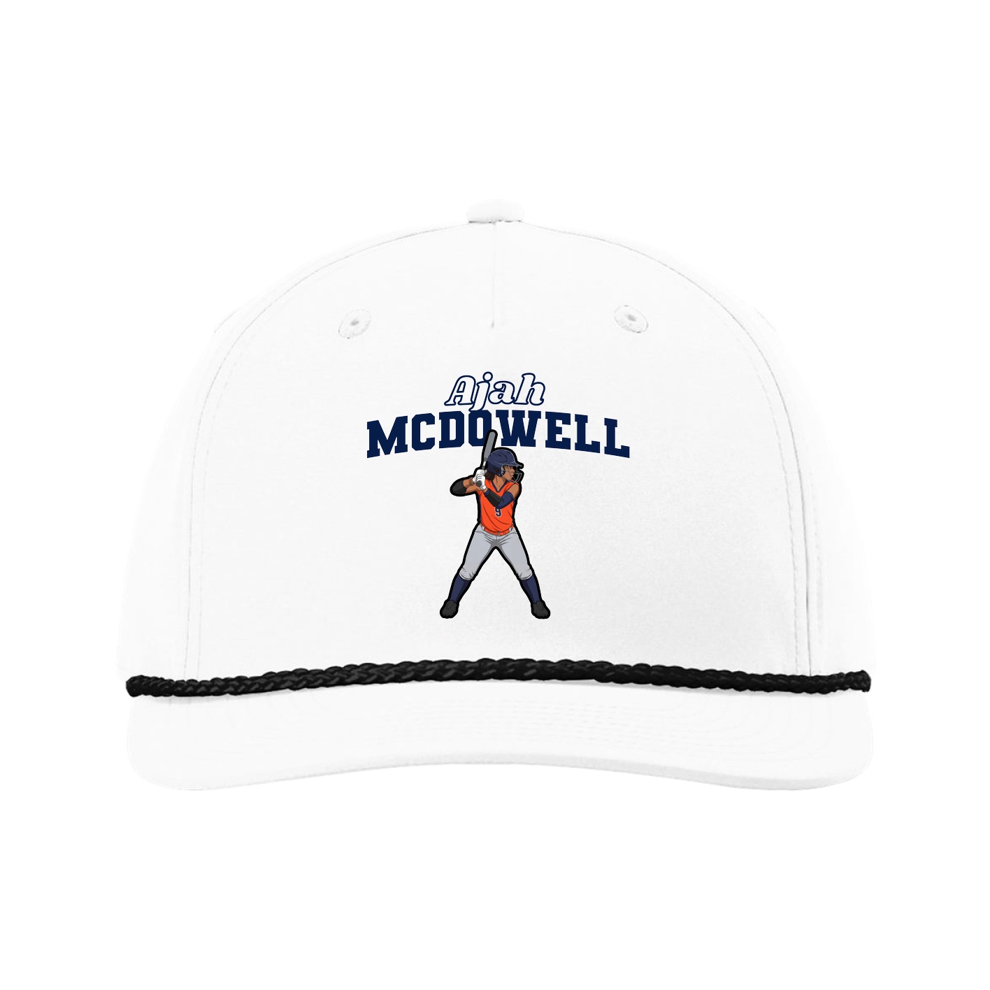 Five-Panel Classic Rope Cap — Name Arch in White