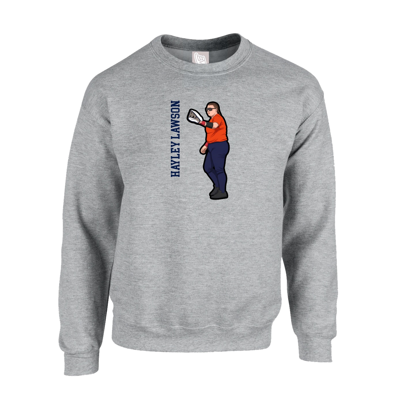 Fleece Crew — Name Vertical in Grey
