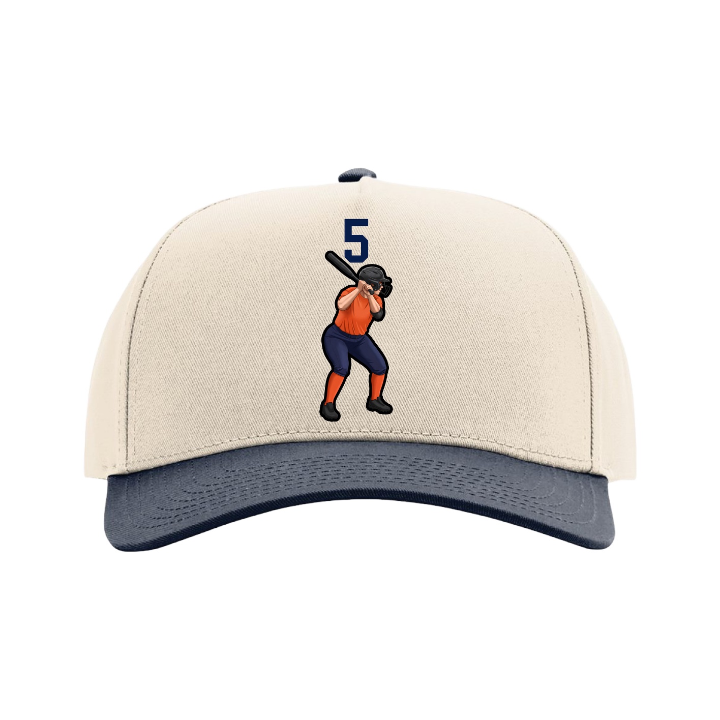 Full Fabric Five-Panel Champ Cap — Number Top in Cream/Navy