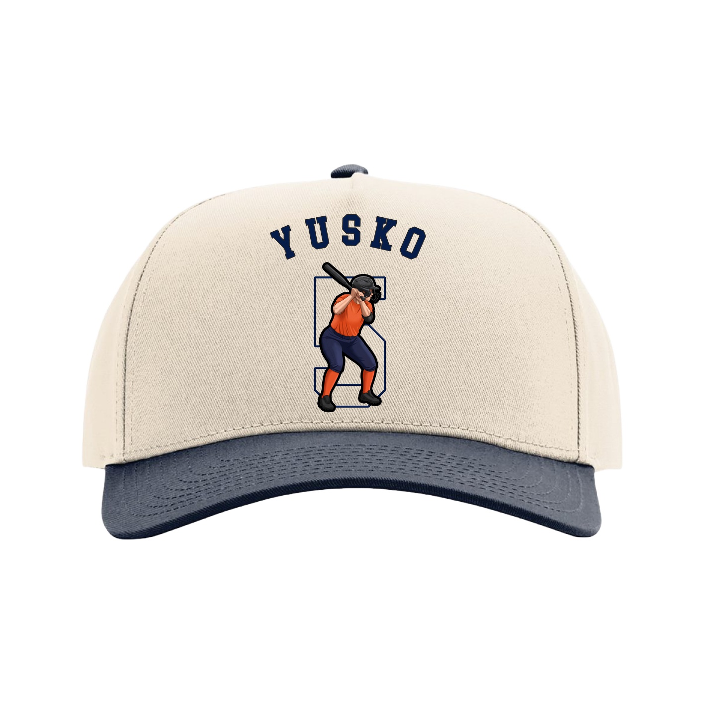 Full Fabric Five-Panel Champ Cap — Shirsey Arch in Cream/Navy