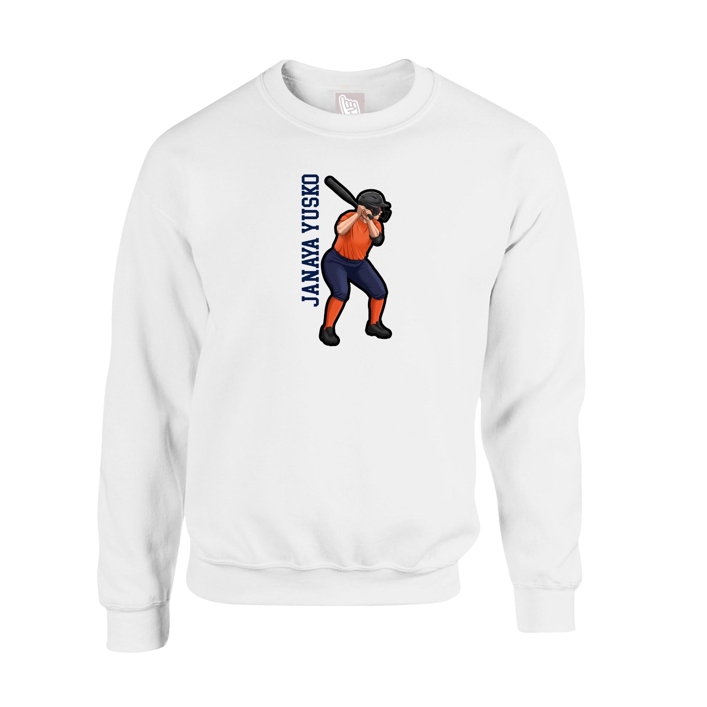 Fleece Crew — Name Vertical in White