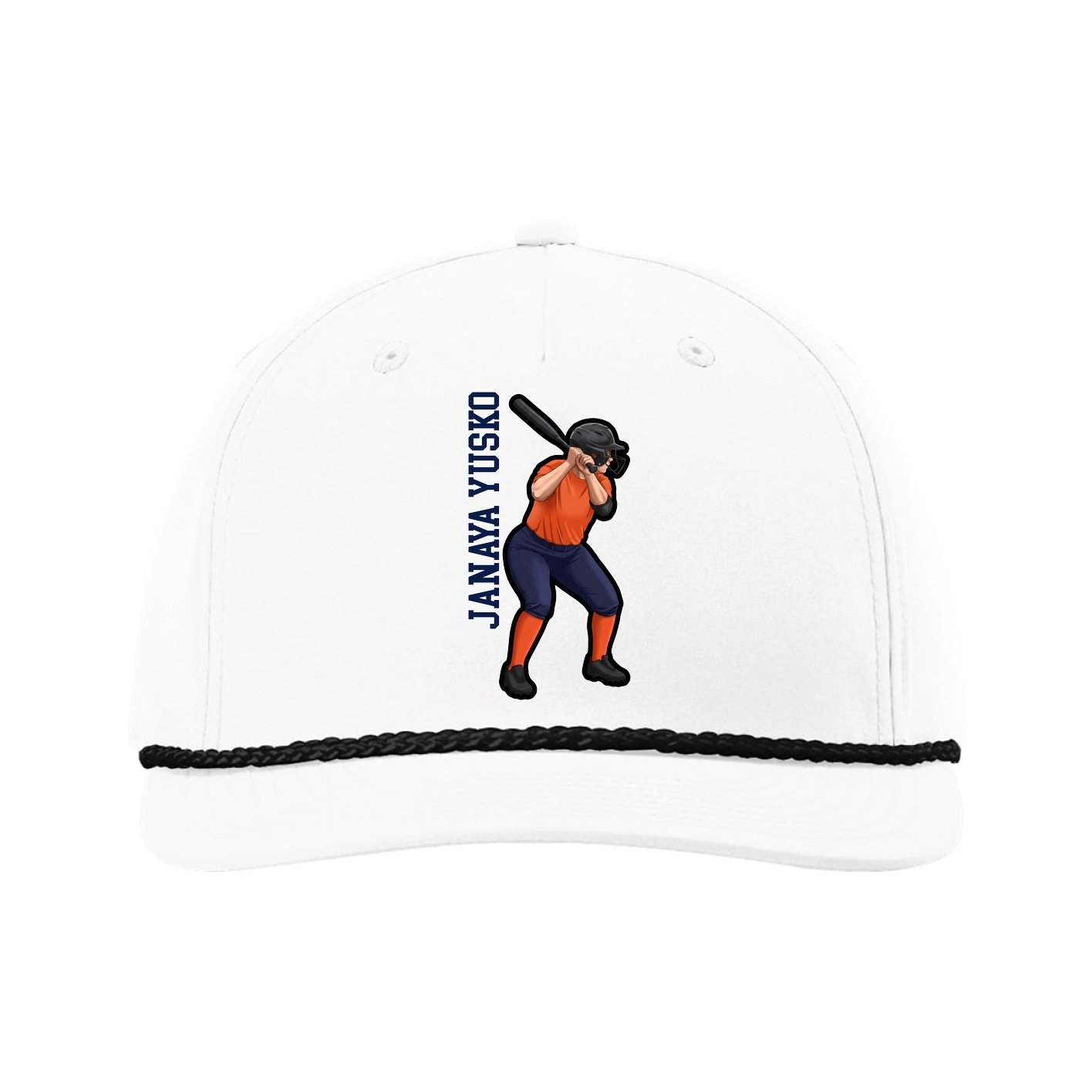 Five-Panel Classic Rope Cap — Name Vertical in White
