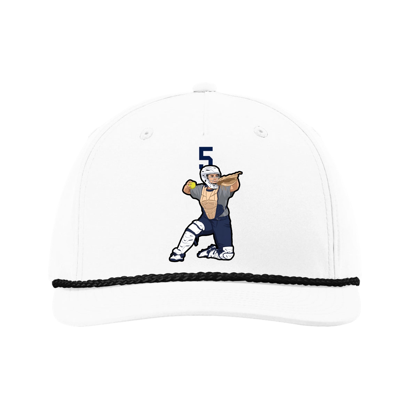 Five-Panel Classic Rope Cap — Number Top in White