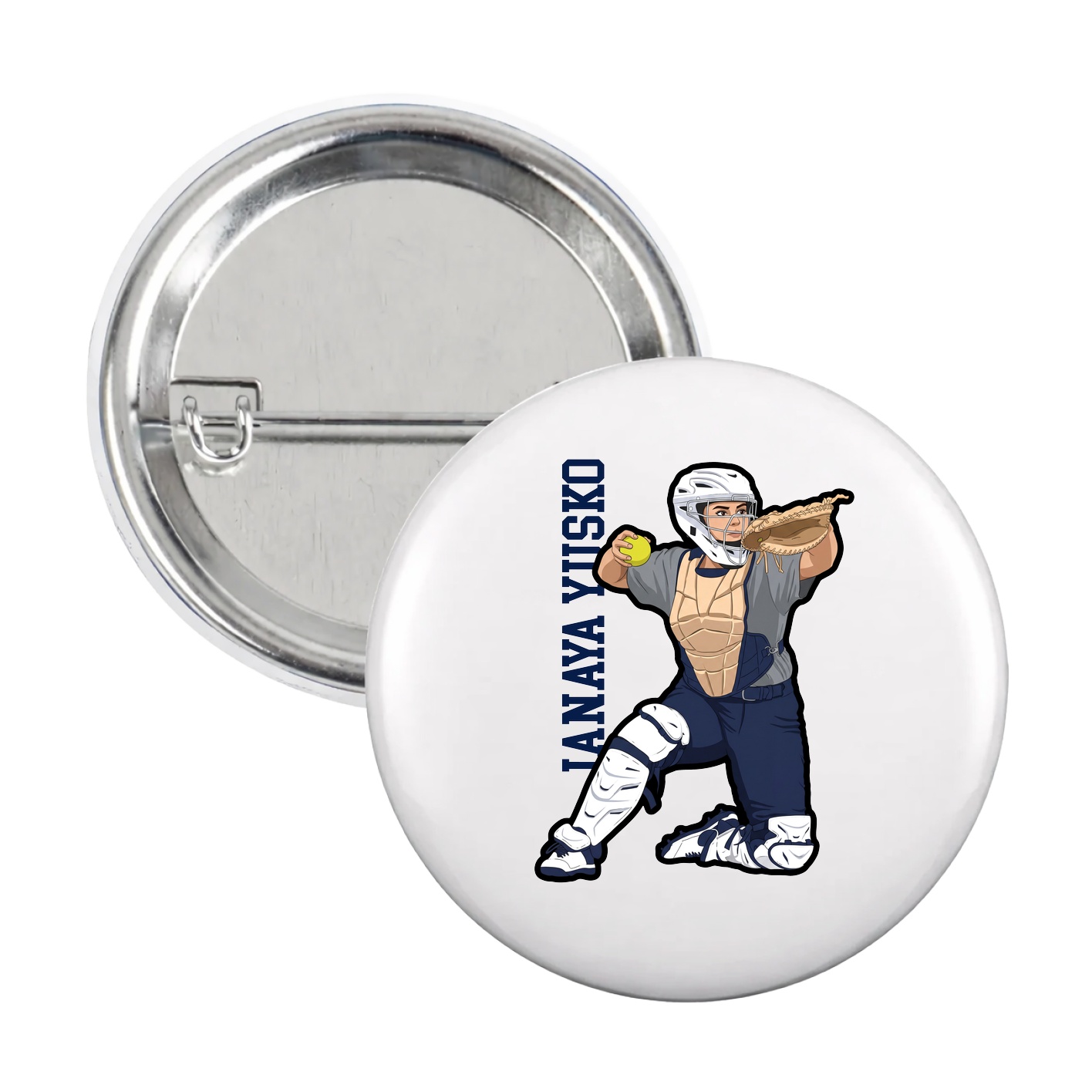 Game Day Button — Name Vertical in White