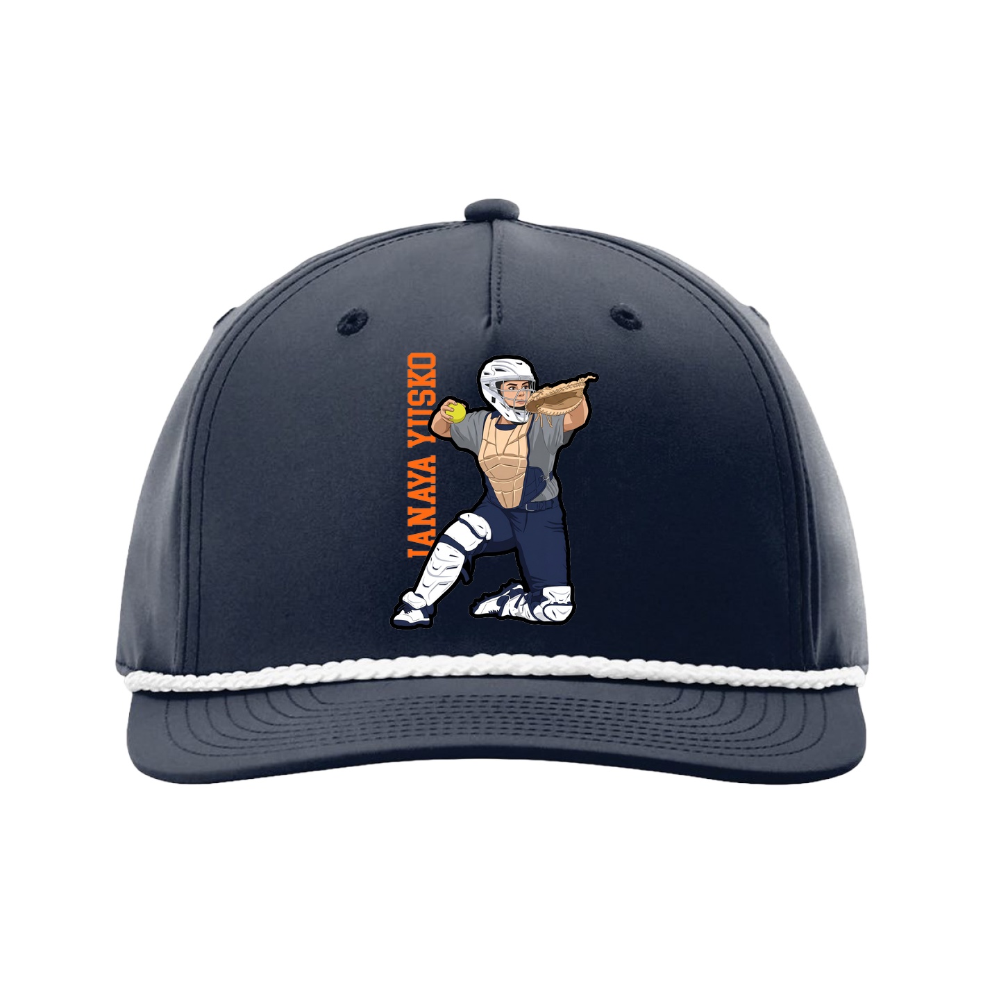 Five-Panel Classic Rope Cap — Name Vertical in Navy