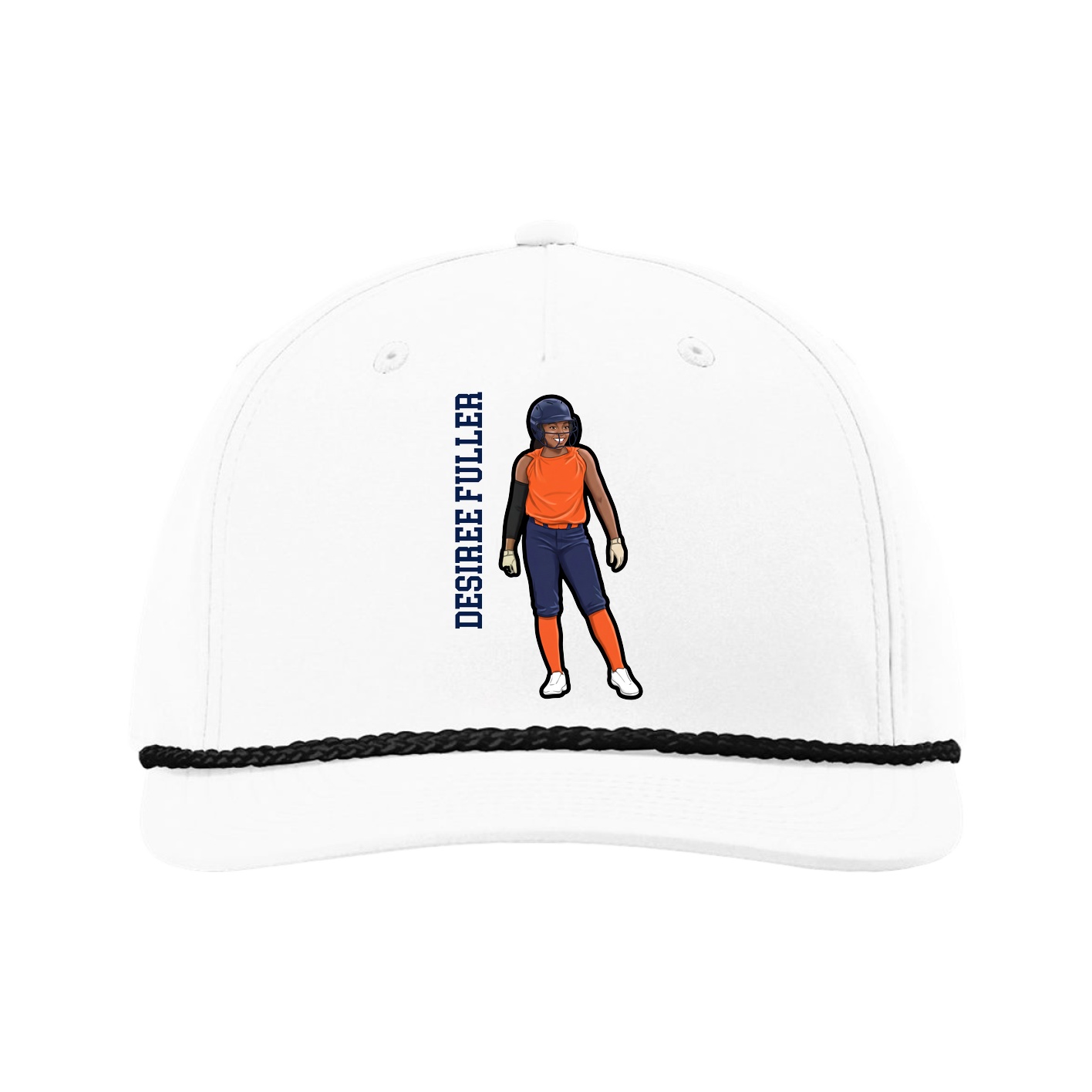 Five-Panel Classic Rope Cap — Name Vertical in White