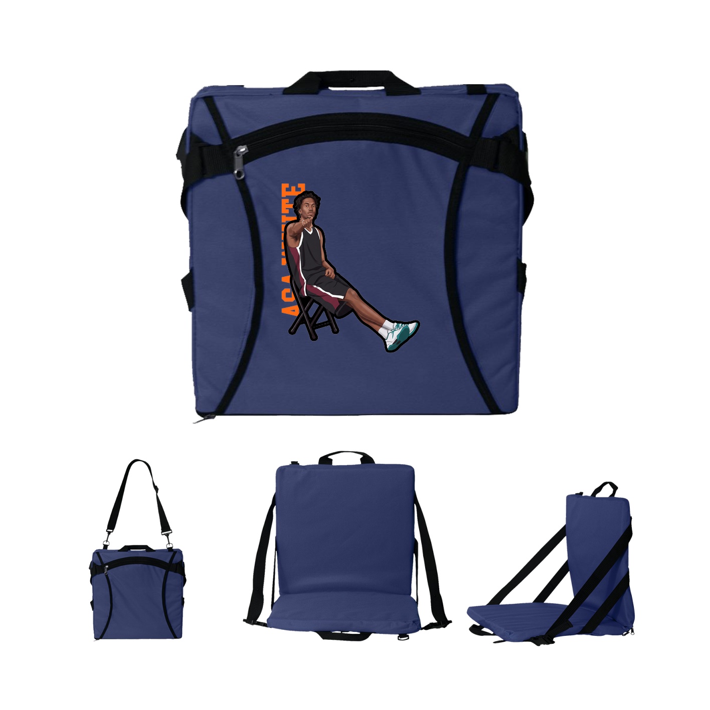 Folding Stadium Seat — Name Vertical in Navy