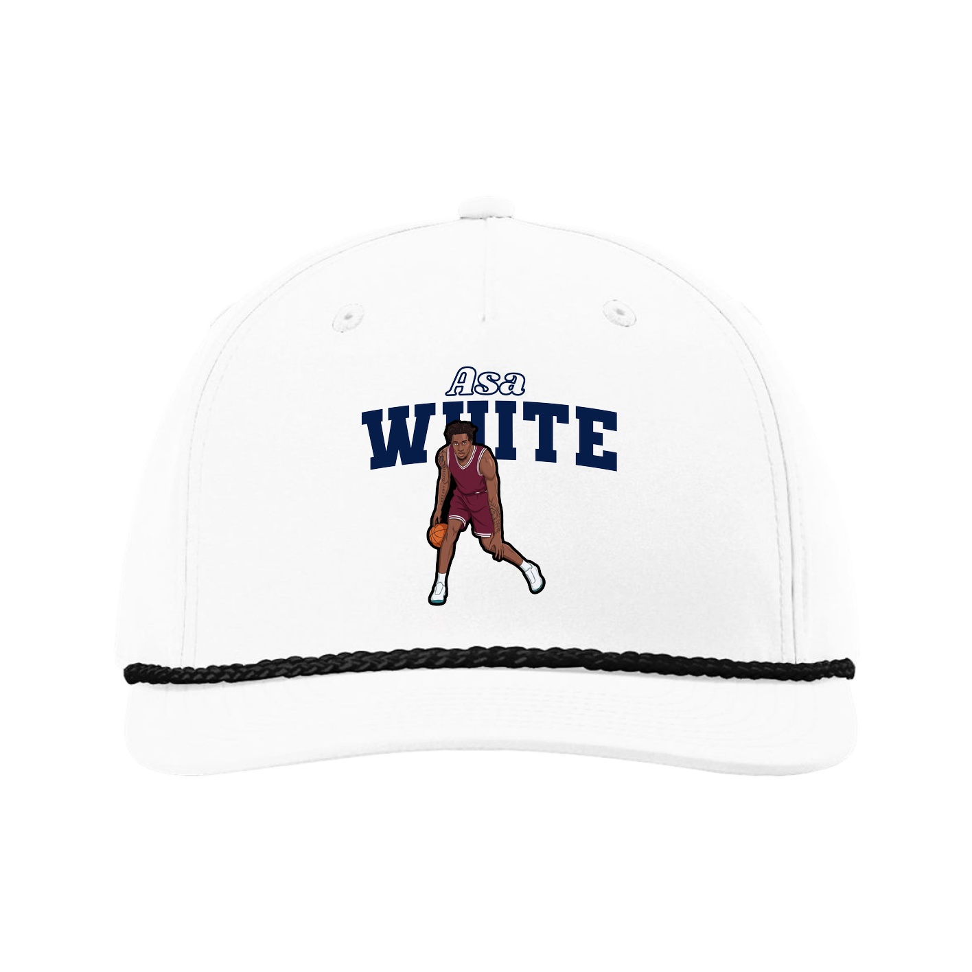 Five-Panel Classic Rope Cap — Name Arch in White