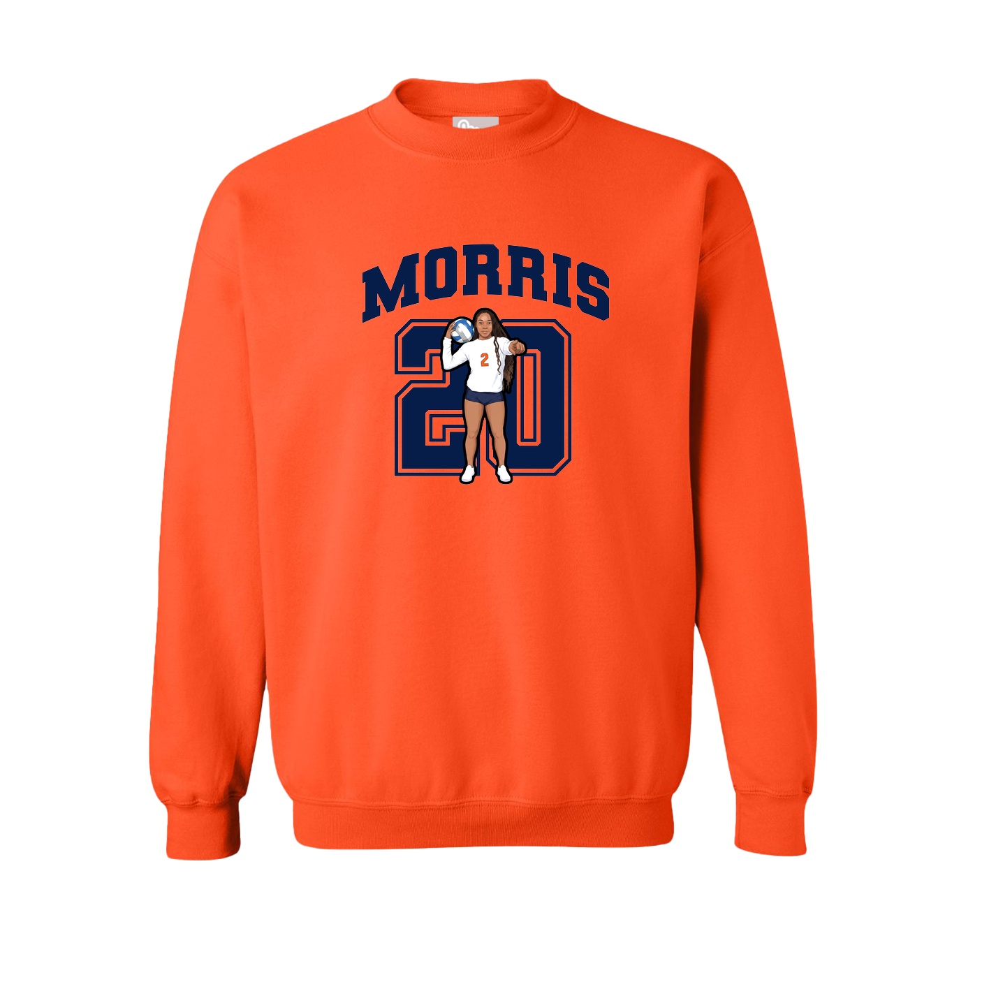 Fleece Crew — Number in Orange