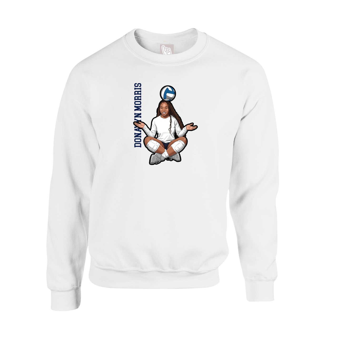 Fleece Crew — Name Vertical in White