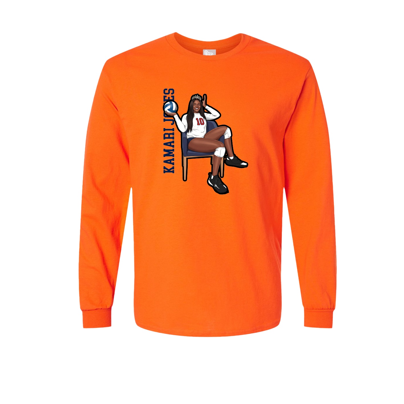 Long Sleeve Tee — Name Vertical in Orange