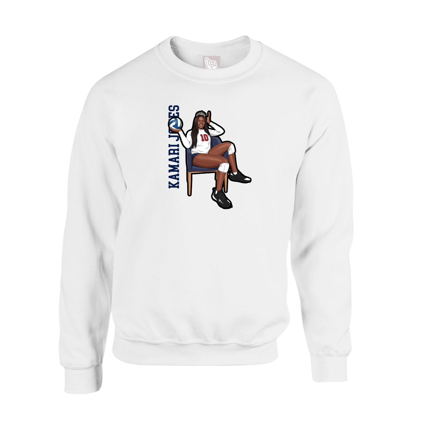 Fleece Crew — Name Vertical in White