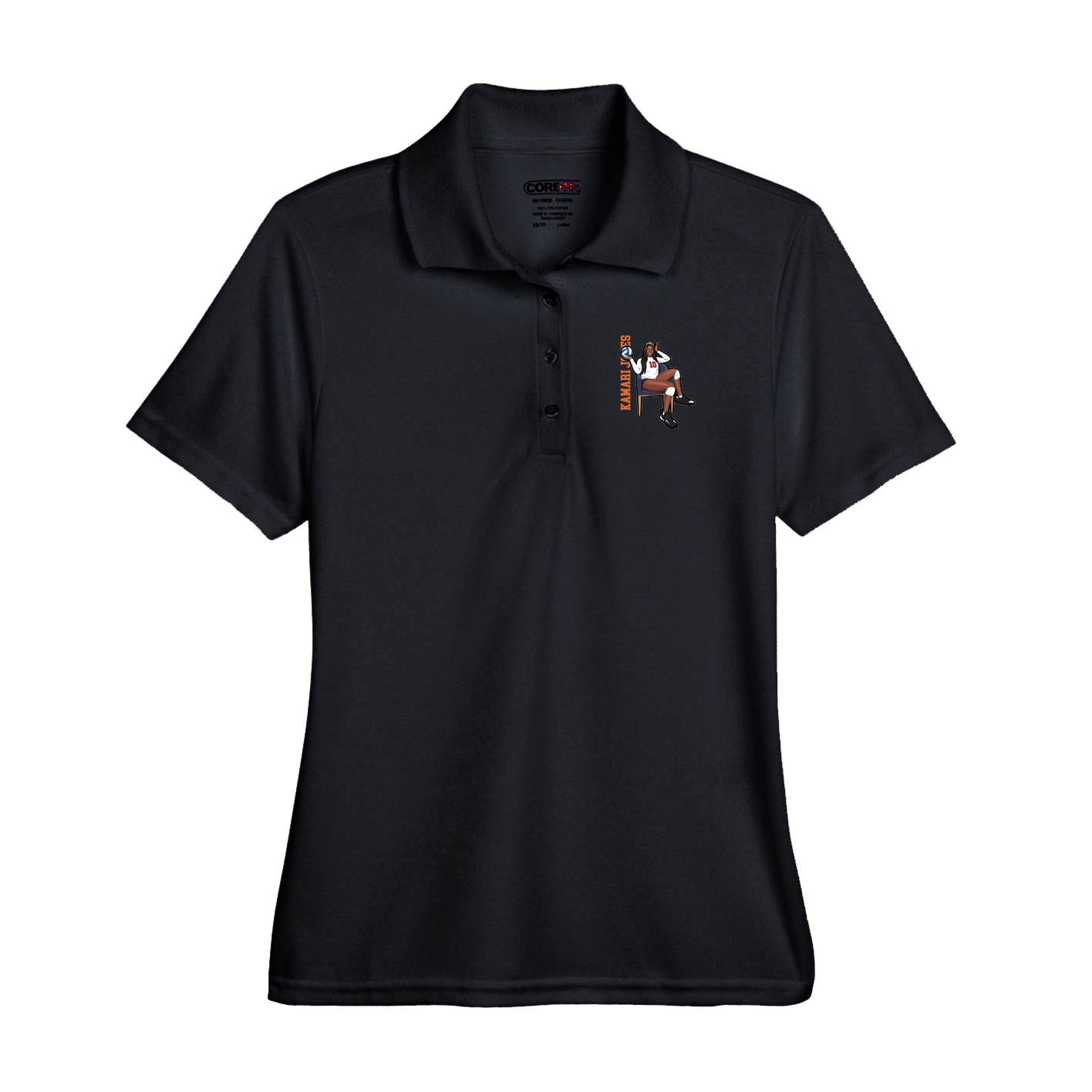 Performance Polo — Name Vertical in Black