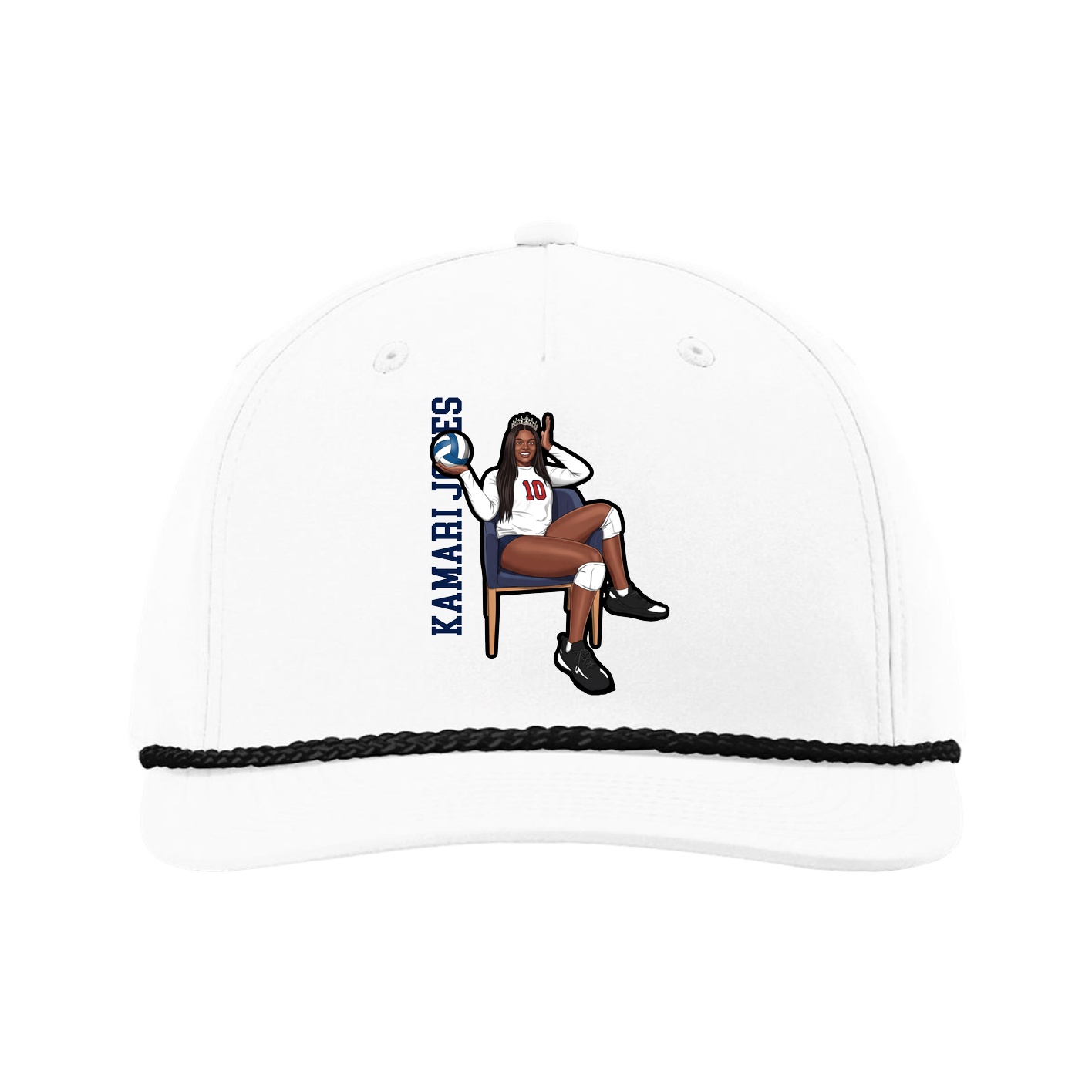 Five-Panel Classic Rope Cap — Name Vertical in White