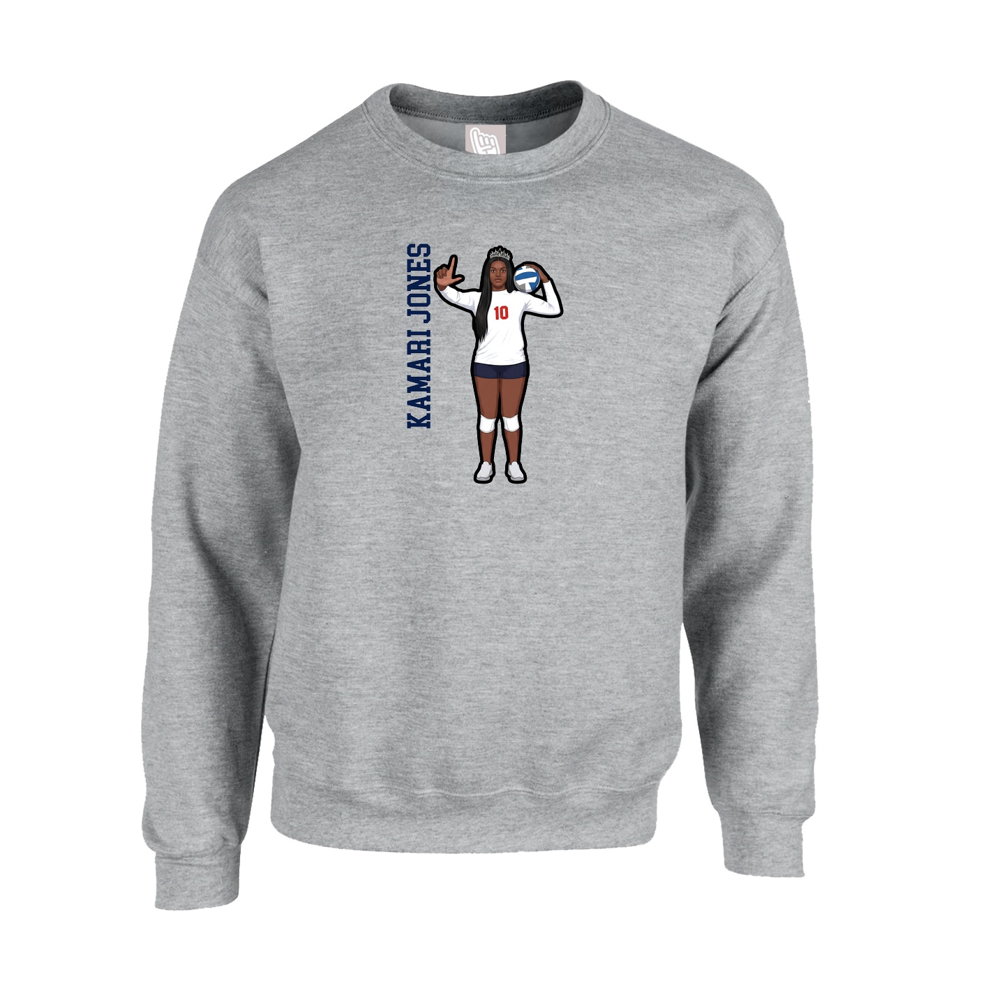 Fleece Crew — Name Vertical in Grey