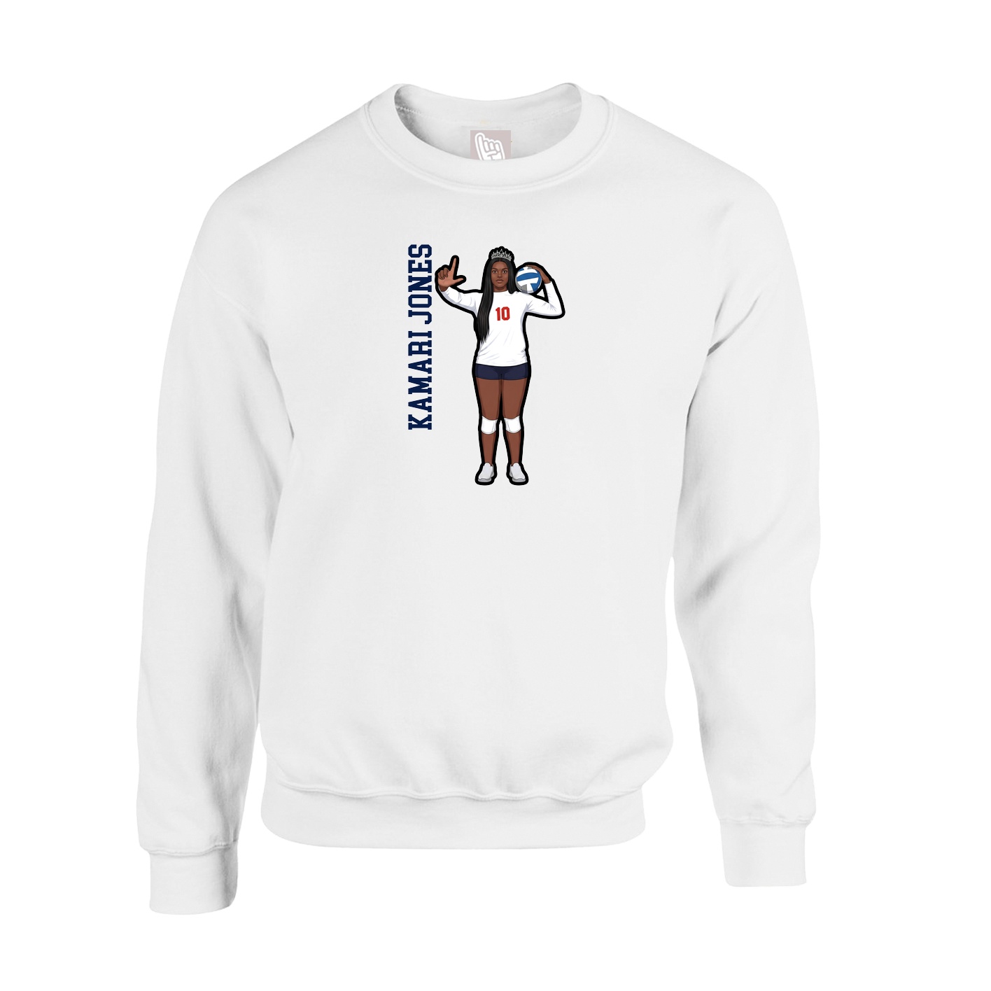Fleece Crew — Name Vertical in White