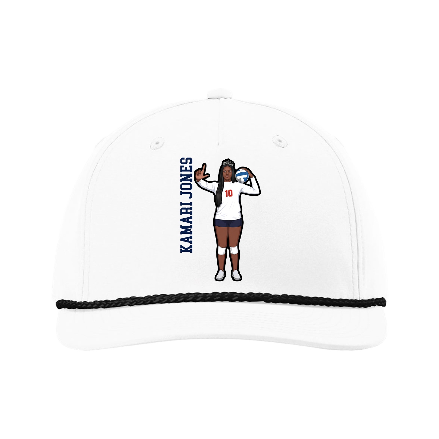 Five-Panel Classic Rope Cap — Name Vertical in White