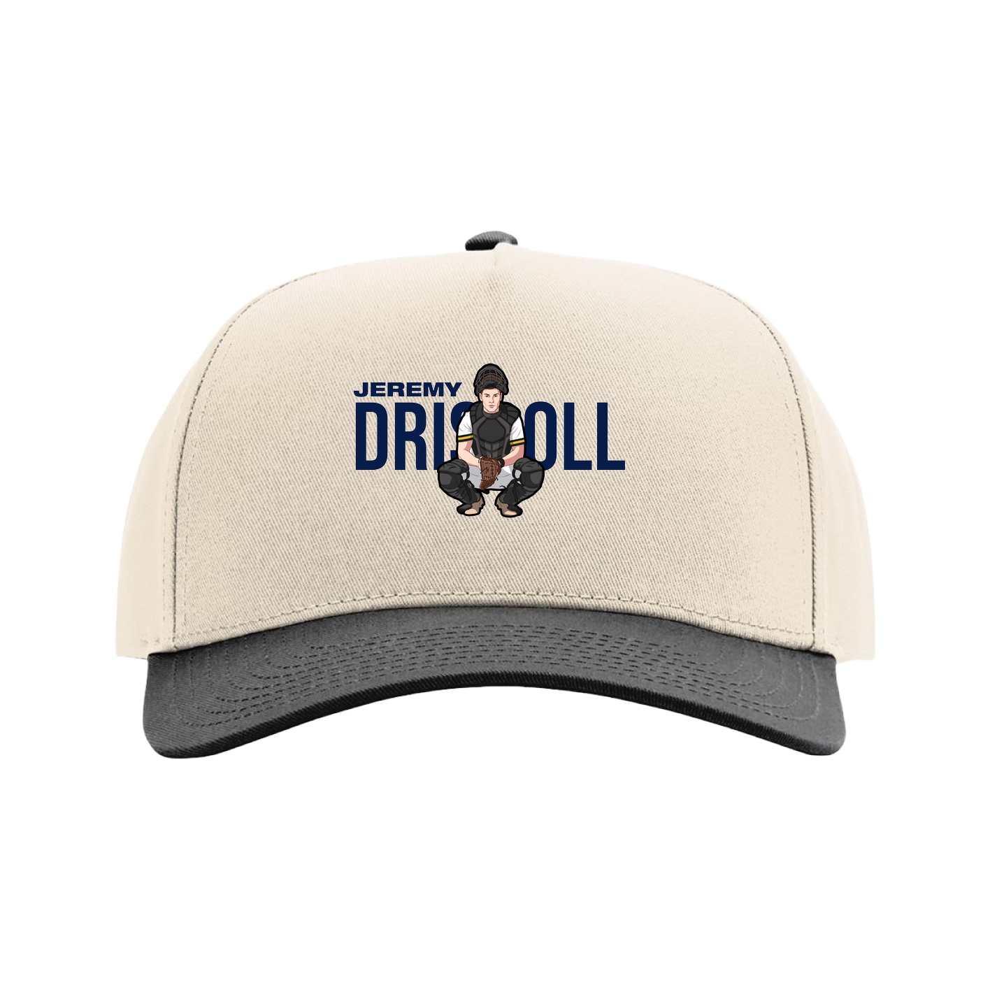 Full Fabric Five-Panel Champ Cap — Player Name in Cream/Black