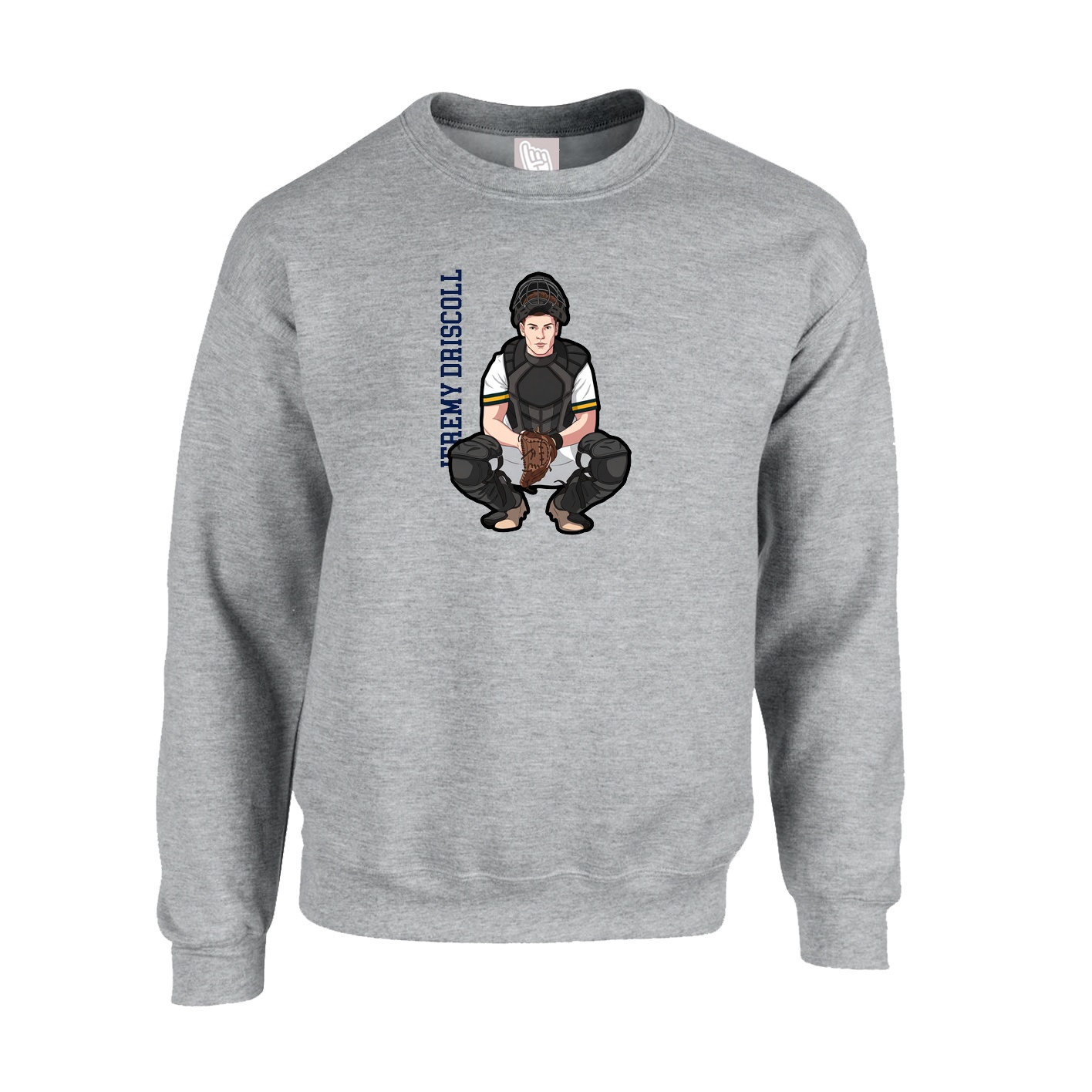 Fleece Crew — Name Vertical in Grey