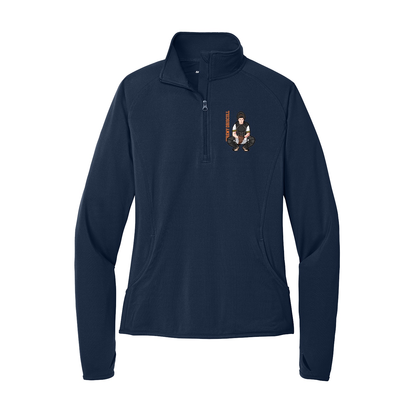 Women's Q-Zip Pullover — Name Vertical in Navy