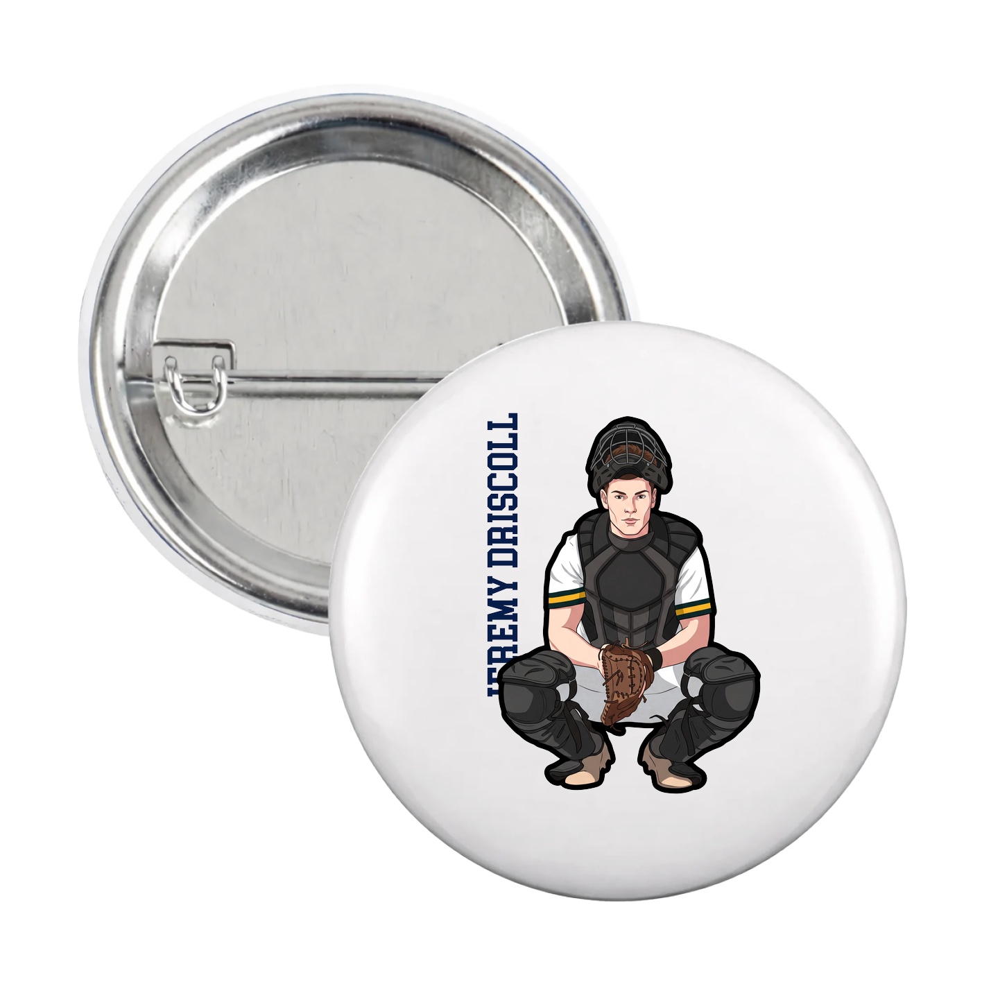 Game Day Button — Name Vertical in White