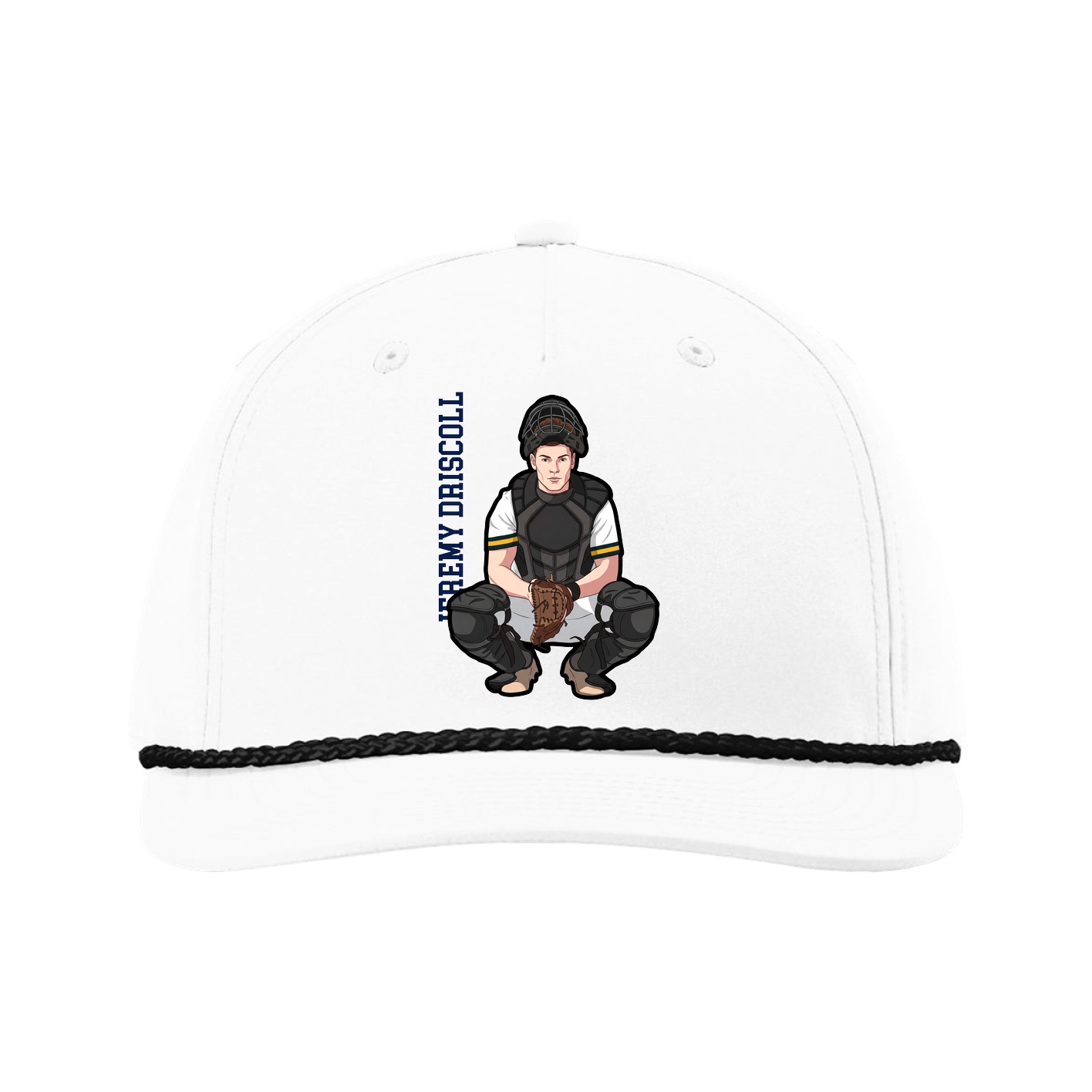 Five-Panel Classic Rope Cap — Name Vertical in White
