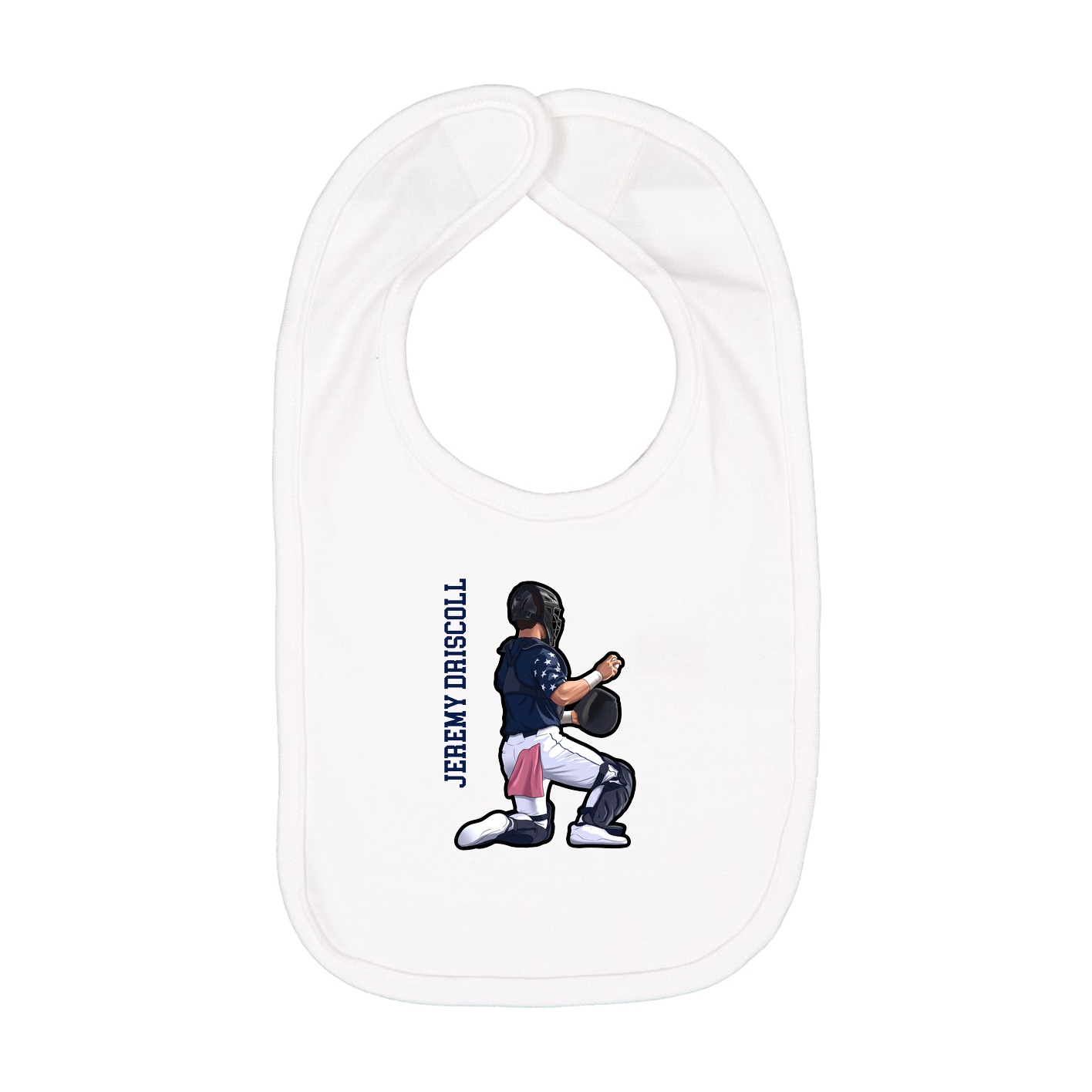 Infant Bib — Name Vertical in White